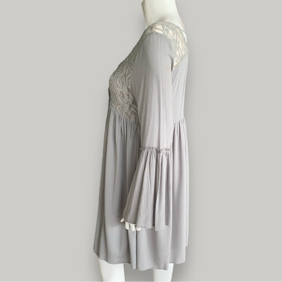 ALTER’D STATE GRAY BOHO LACE BODICE LONG SLEEVE MIDI DRESS. WOMEN’S SIZE SMALL - Picture 3 of 9